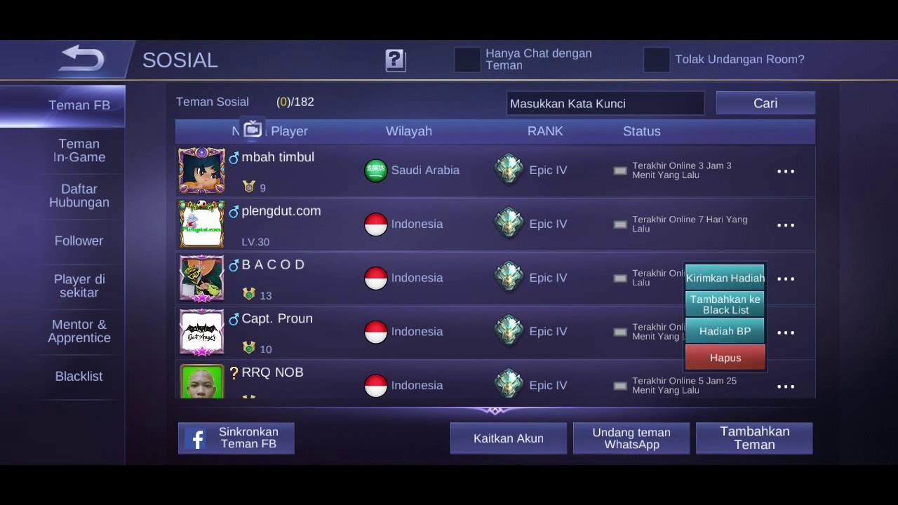 Cara Blacklist Akun Teman Atau Orang Lain Mobile Legends Ml 1 3