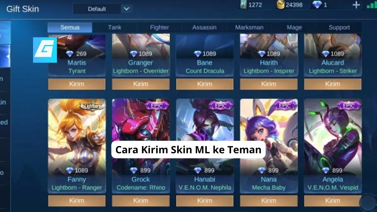 Cara kirim skin ml ke teman