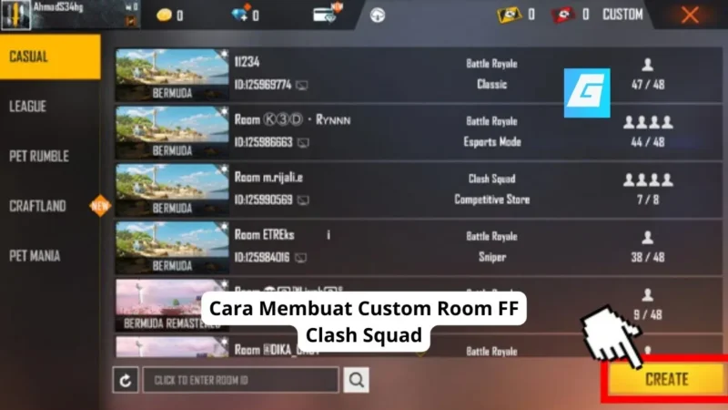 Cara Membuat Custom Room FF Clash Squad