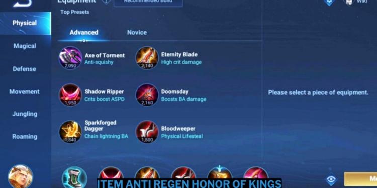 Daftar item anti regen honor of kings