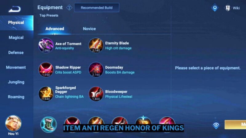 Daftar Item Anti Regen Honor of Kings