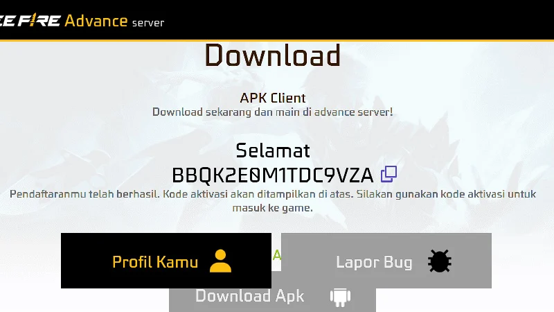 Cara mendapatkan kode aktivitasi ff advance server