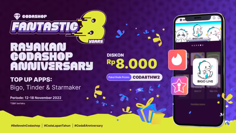 13 Cara Mendapatkan Diamond ML Gratis Terbaru 2024 14 General2 Promo Code Livestreaming Codashop Anniversary Fantastic8 Campaign
