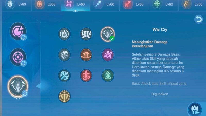 Penjelasan Talent Emblem War Cry Mobile Legends