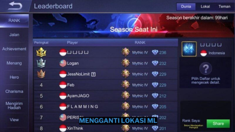 Cara Mengganti Lokasi Mobile Legends (ML)