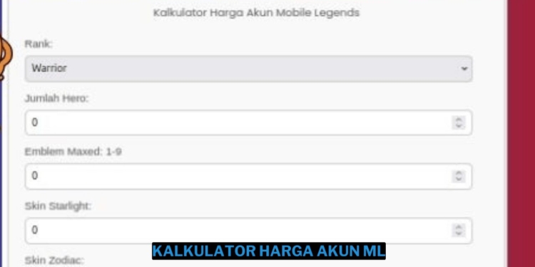 Kalkulator harga akun mobile legends (ml)