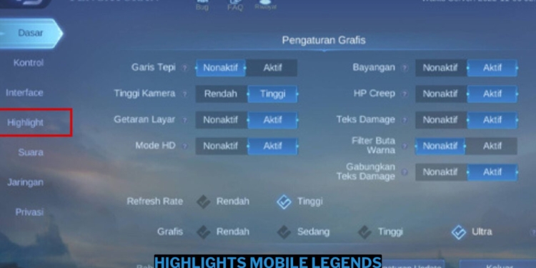 Cara mengaktifkan highlights mobile legends