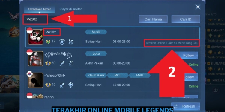 Cara melihat terakhir online mobile legends