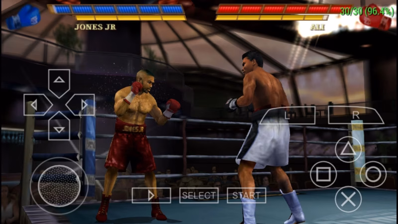 Gambar layar permainan Fight Night Round 3 di emulator PPSSPP dengan ukuran kecil