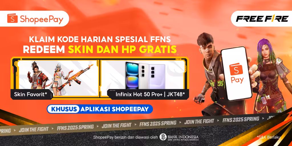 Sambut FFNS 2025 Spring, Klaim Kode Redeem FF di ShopeePay Gratis Skin Free Fire 2 Sambut FFNS 2025 Spring, Klaim Kode Redeem FF di ShopeePay Gratis Skin Free Fire