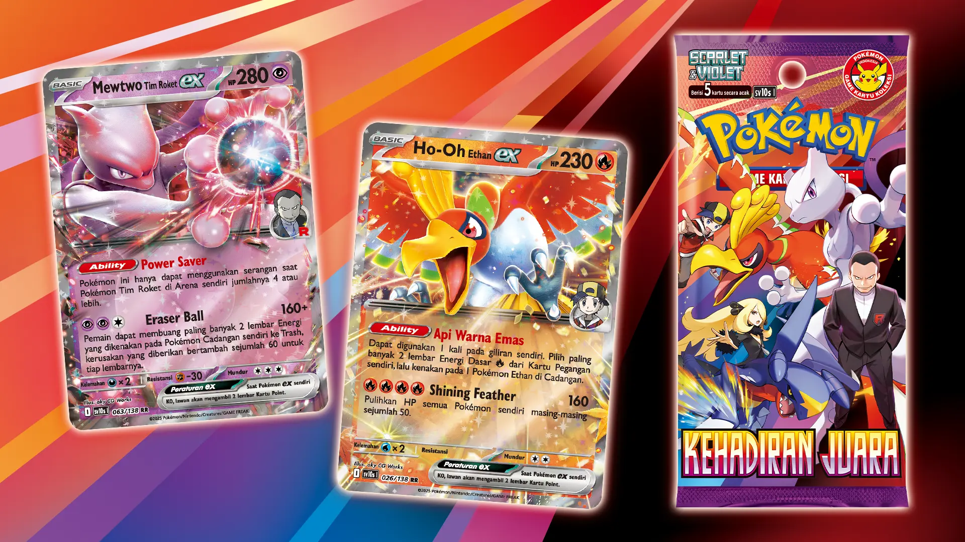 Seri baru pokémon tcg “kehadiran juara” hadirkan mewtwo tim roket ex! 3 Kartu mewtwo tim roket ex, kartu ho oh ethan ex dan booster pack “kehadiran juara”