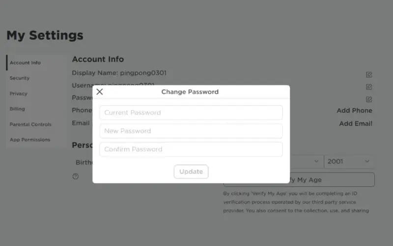 Cara ganti password roblox