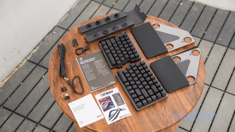 Gambar ASUS ROG Falcata dari review Gamedaim menunjukkan desain gaming yang agresif dan fitur canggih