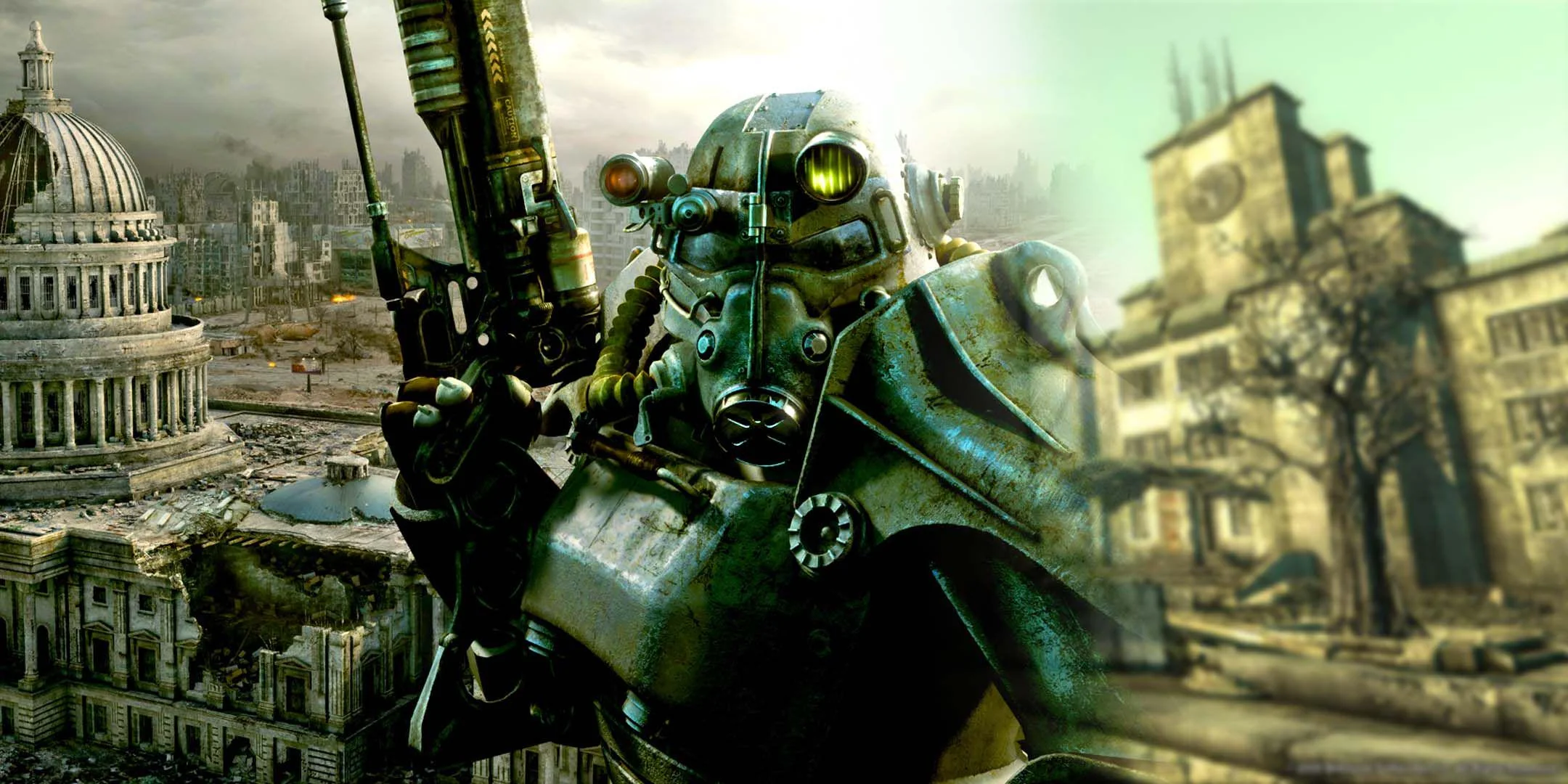 Bethesda Siapkan Remaster Fallout 3 dan New Vegas 1 Gambar yang menunjukkan logo Fallout 3 dan New Vegas dengan latar belakang futuristik