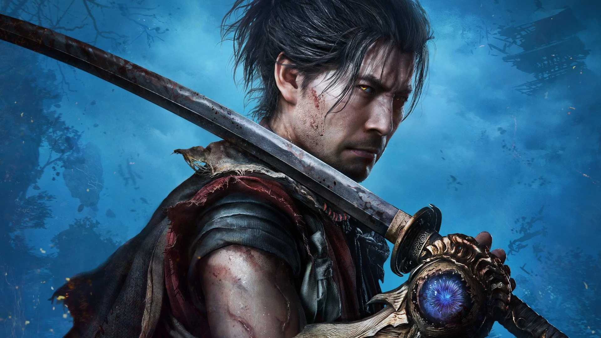 Gambar dari game Onimusha Way of the Sword yang menampilkan karakter utama dalam aksi pertarungan