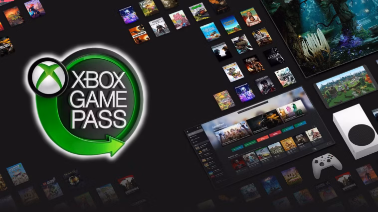 Ilustrasi logo Xbox Game Pass dengan angka 30 juta pelanggan di latar belakang