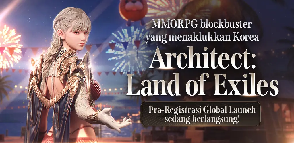 Gambar dari game ARCHITECT Land of Exile yang menunjukkan logo dan tampilan awal permainan