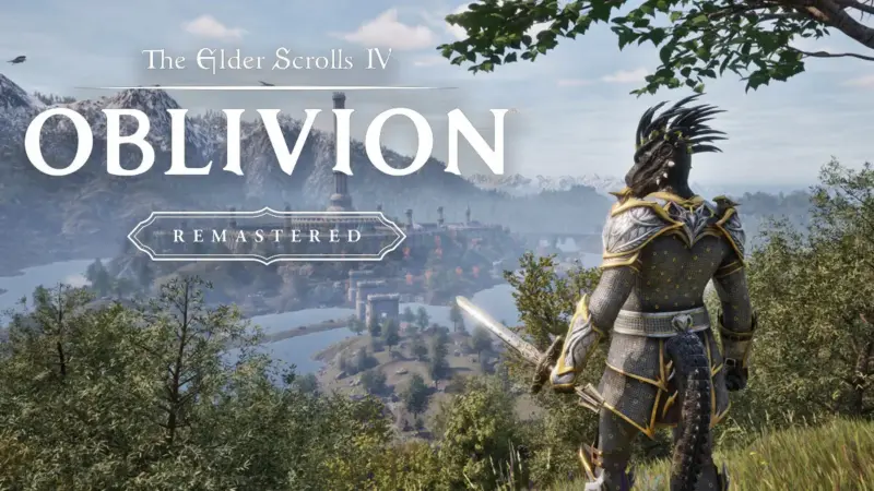 Gambar menunjukkan logo Bethesda dan tampilan gameplay Oblivion Remastered