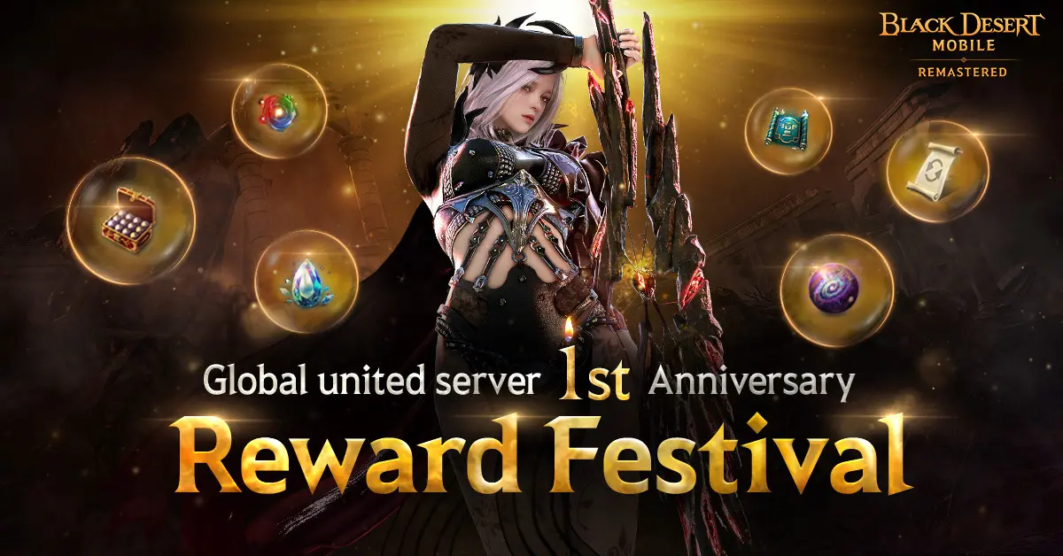 Ilustrasi perayaan ulang tahun Black Desert Mobile dengan event besar di UNITED SERVER