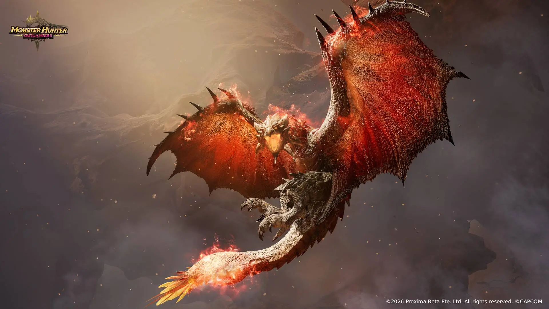 Gambar dari Monster Hunter Outlanders menampilkan karakter dan monster dalam dunia fantasi