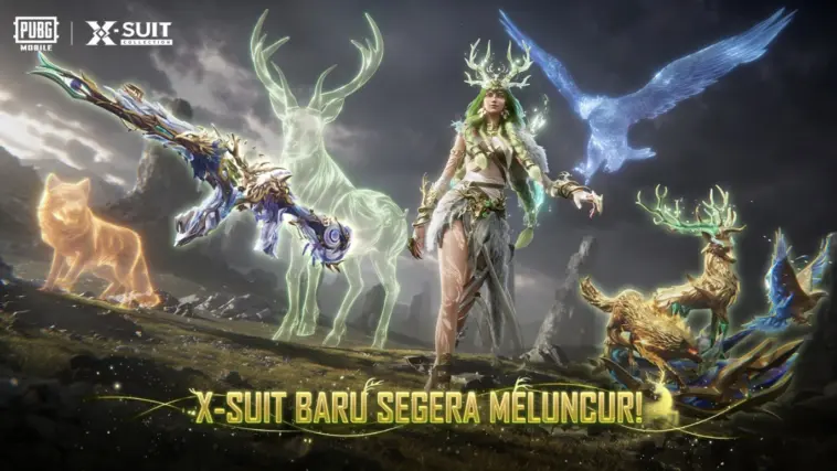 Karakter PUBG Mobile mengenakan setelan X Suit yang keren dan futuristik