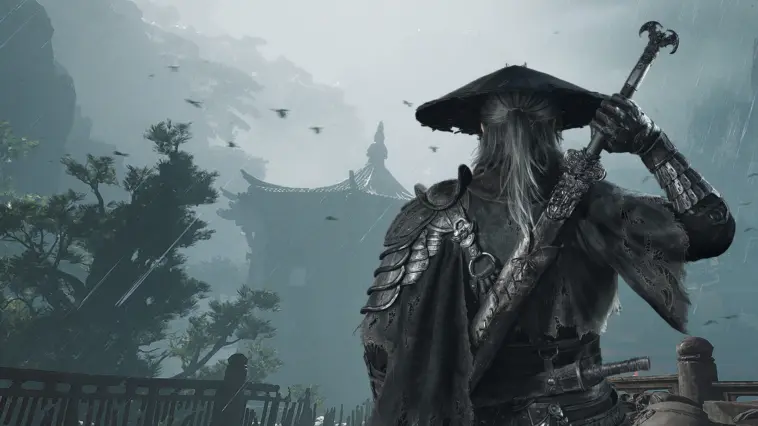 Gambar dari Phantom Blade Zero menampilkan karakter utama dalam aksi di dunia futuristik