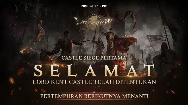 Gambar Siege Kastil Kent dari Lineage W yang menunjukkan suasana pertempuran epik