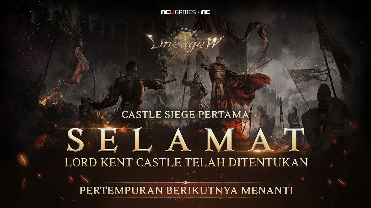 Gambar Siege Kastil Kent dari Lineage W yang menunjukkan suasana pertempuran epik