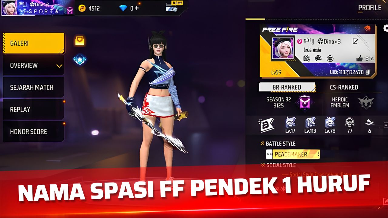 Nama Spasi FF Pendek 1 Huruf Keren dan Unik untuk Free Fire