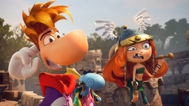 Gambar dari Rayman Legends Retold yang menampilkan karakter utama dalam dunia warna-warni