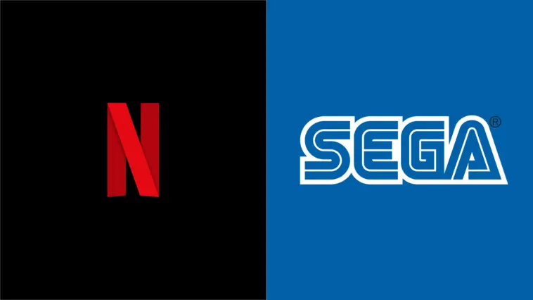 Logo SEGA dan Netflix dengan gambar karakter dari Crazy Taxi Sonic dan Stranger Than Heaven