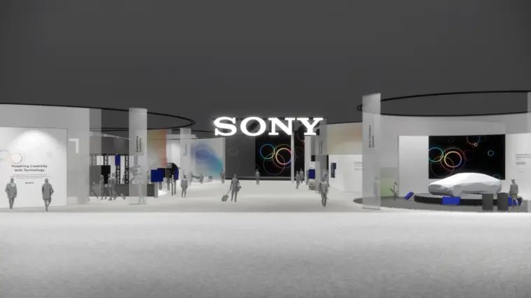 Logo Sony dan panggung CES tanpa kehadiran Sony untuk pertama kalinya dalam enam dekade