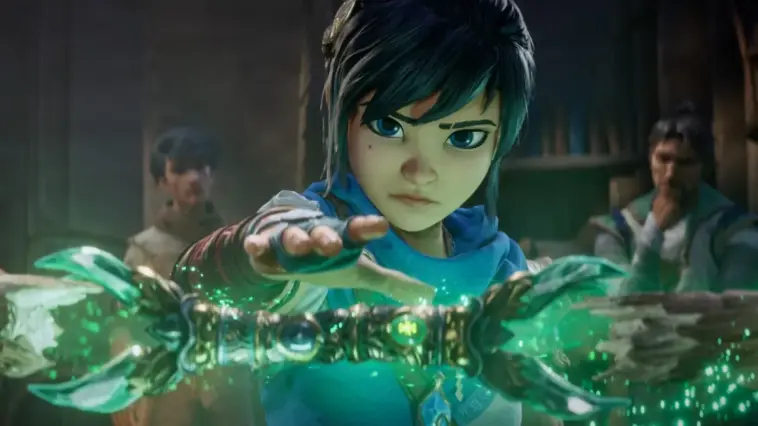 Gambar dari game Kena Scars of Kosmora yang menampilkan karakter utama dan suasana pertempuran