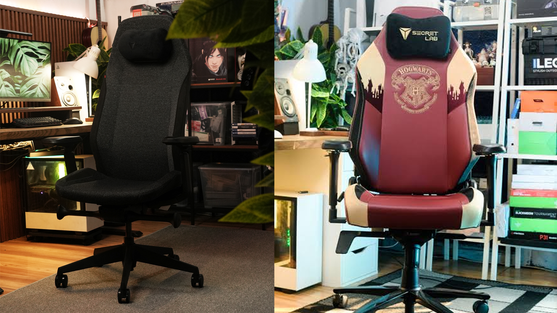 Gambar kursi gaming Secretlab ATLAS dan TITAN EVO yang menunjukkan desain dan fitur keduanya